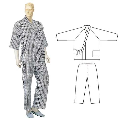 紳士パジャマ型ガーゼねまき
（おくつろ着）
ひば抗菌加工
乾燥機可　日本製